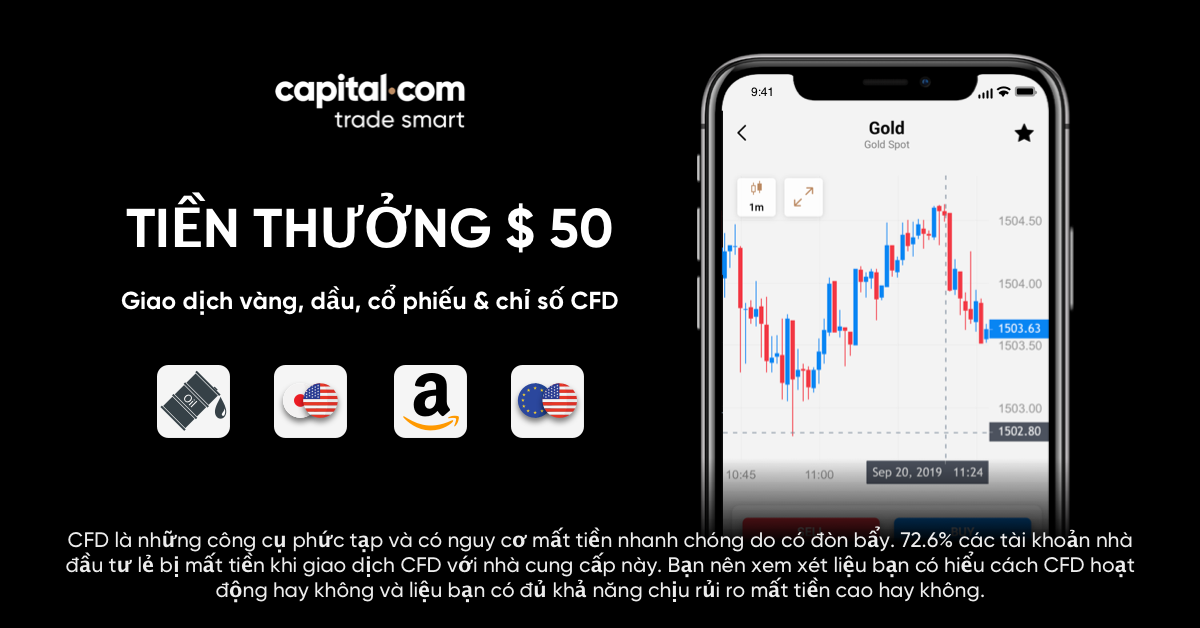 Capital.com khuyến mãi 50 USD cho khách hàng mở tài khoản lần đầu